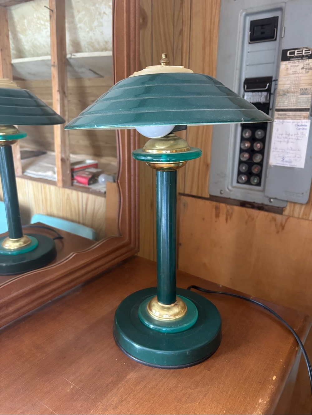 Green Metal Table Lamp with Gold Accents - Classic Home Accent